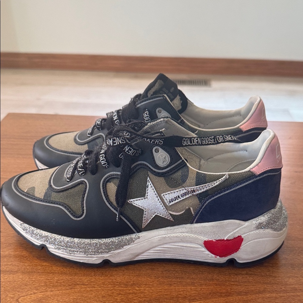 Golden Goose Women's Black and Silver Camouflage Running Sneaker